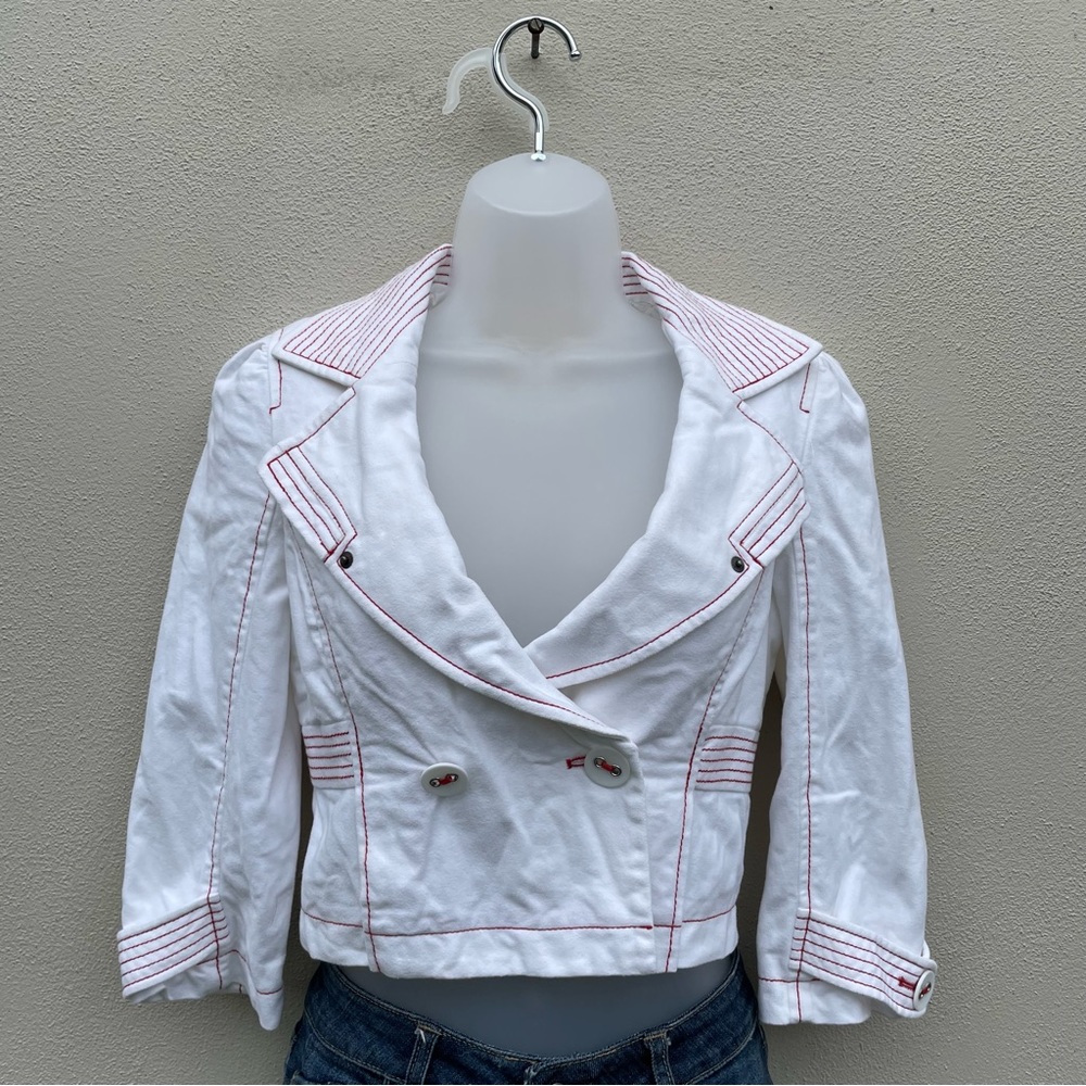 Guess White Blazer With Red Stitching